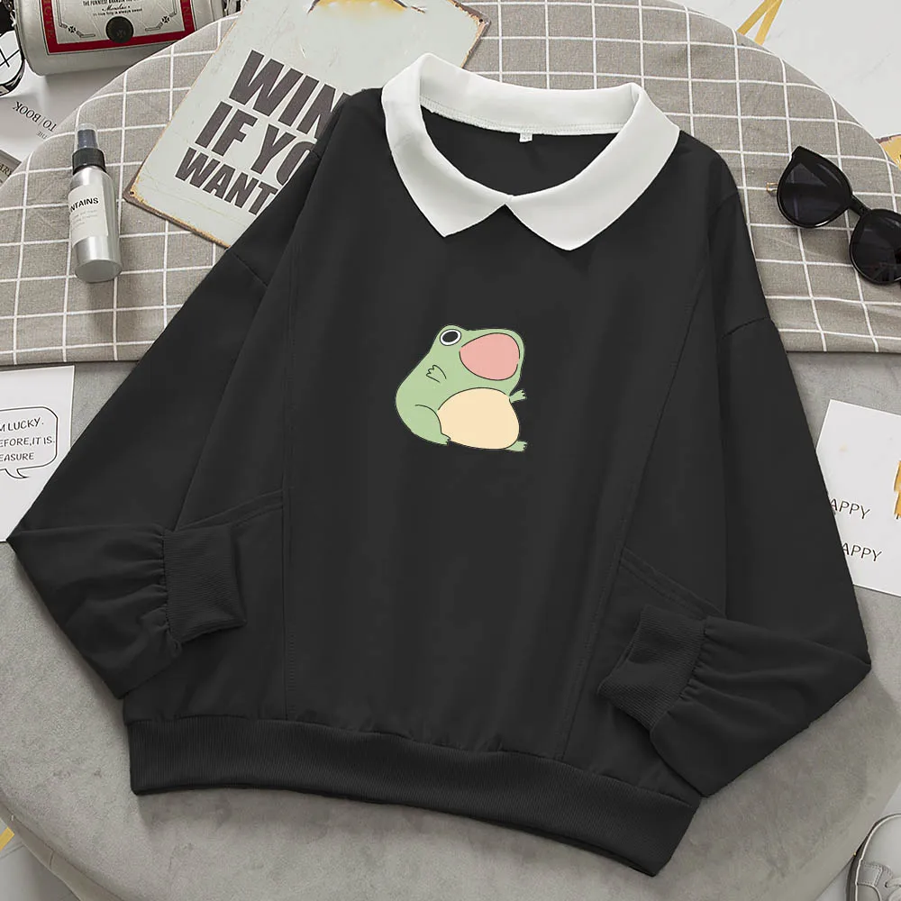 Frog Swearshirt Graphic Aesthetic Oversize Clothes Harajuku Cotton Pullover Feminino Hoodies with Pocket Kawaii Hoodie for Girls