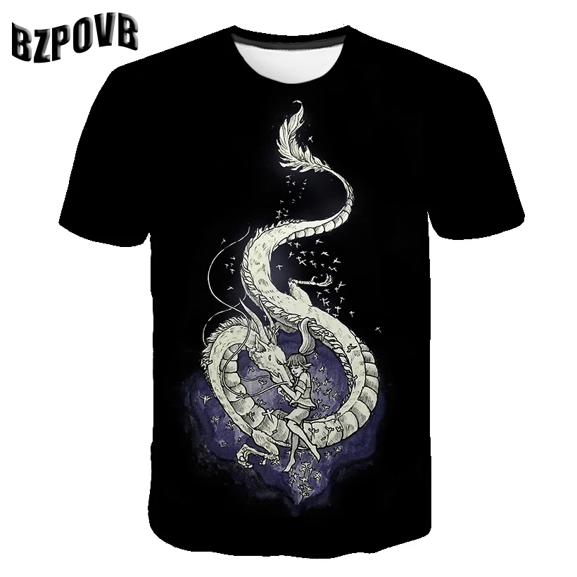 Брендовая футболка с драконом цветочным принтом черная забавная 3d 2017 одежда в