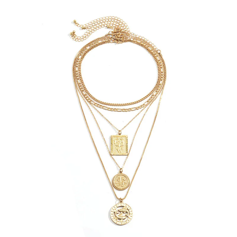 

TIMEONLY Fairy Chinese Letter Constellation Coin Necklaces for Women Multi-Layer Thin Chain Butterfly Pendant Chokers Necklace