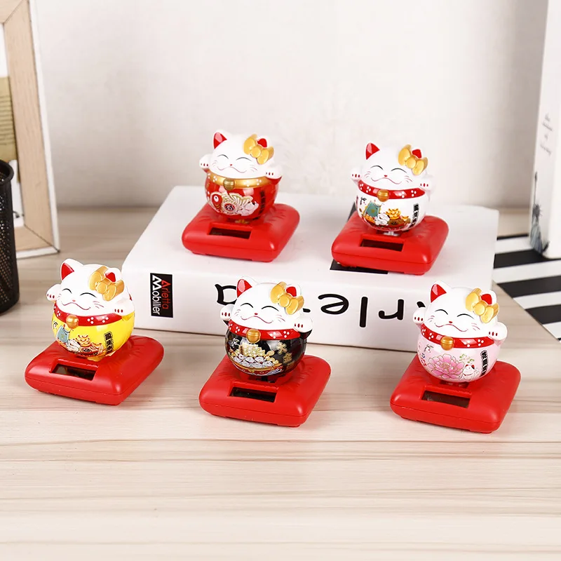 

New Solar Energy Fortune Cat Shaking Its Head Car Ornaments Cartoon Doll Car Decor Automobile Anime Car Accessories