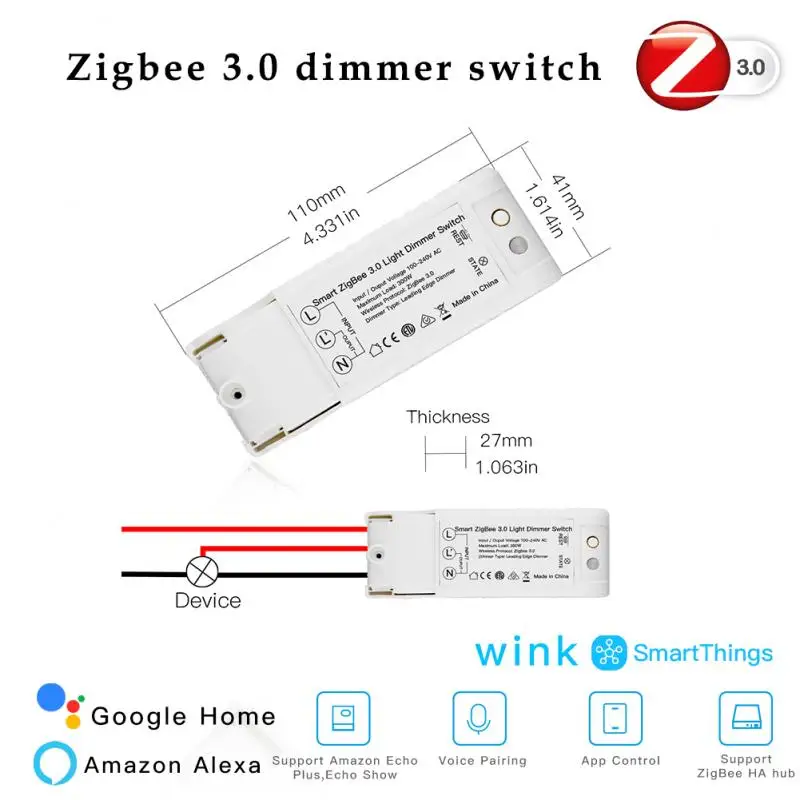 

smart zigbee 3.0 dimmer switch stepless dimming support alexa echo smartthings remote control 300W Leading Edge Dimmer hub need