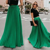 new spring summer high waist pleated skirt women chiffon skirt long skirt solid big size young ladies party saia femme