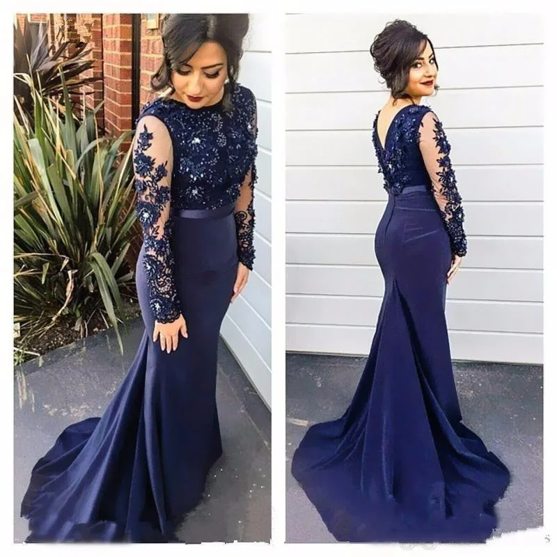 

Kayars Illusion Lace Appliques Mermaid Evening Dress Hot Sale Plus Size Full Sleeves Slim Court Train Formal Party Dresses Women