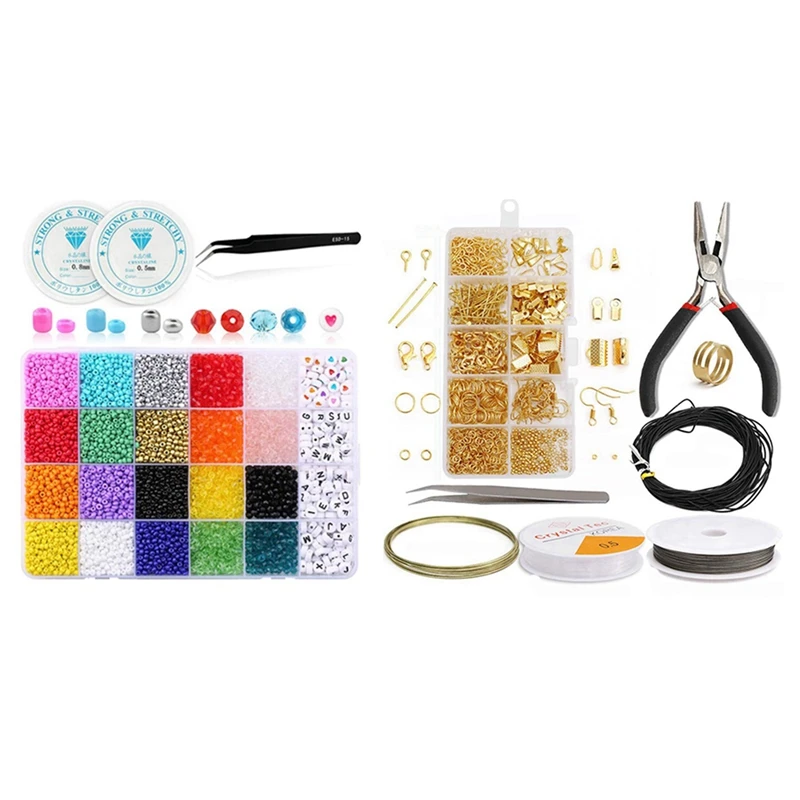 

6800Pcs Pony Beads Kit, Mix Color Bicone/Rondelle/Letter Beads & 1set Earrings Material Beads Pliers Set