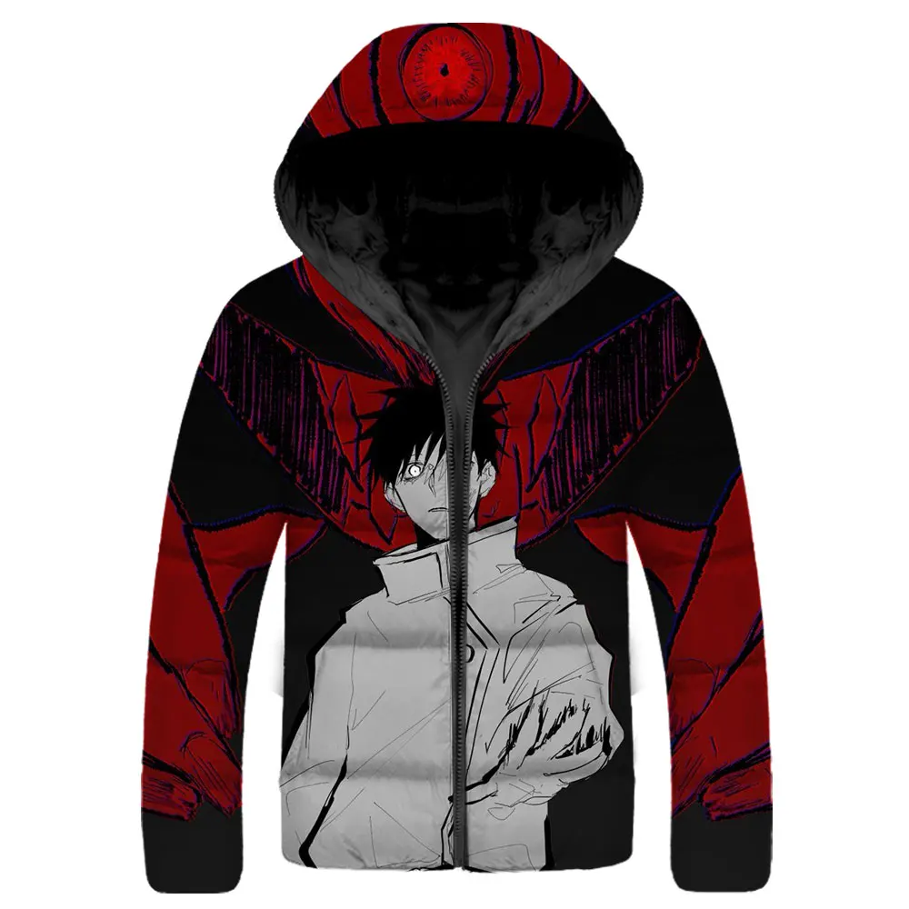 SONSPEE Jujutsu Kaisen Parkas Anime Itadori Yuji Printed Casual Hip Hop Streetwear Winter Thicken Keep Warm Hooded Jacket Coat