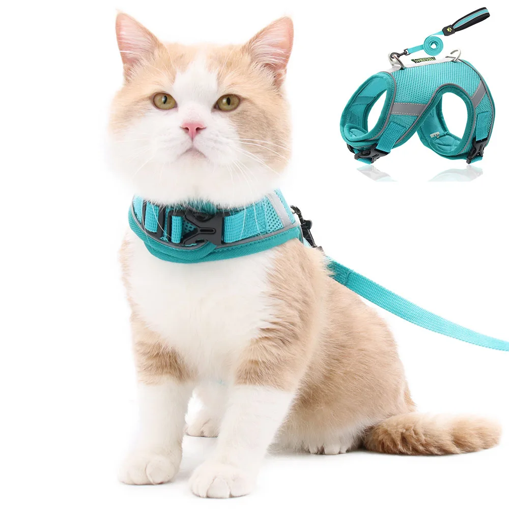 Cat Harness and Leash Set for Escape Proof Cat Harness Vest With Reflective Strip Adjustable Soft Mesh Pet Vest for Kitten Puppy