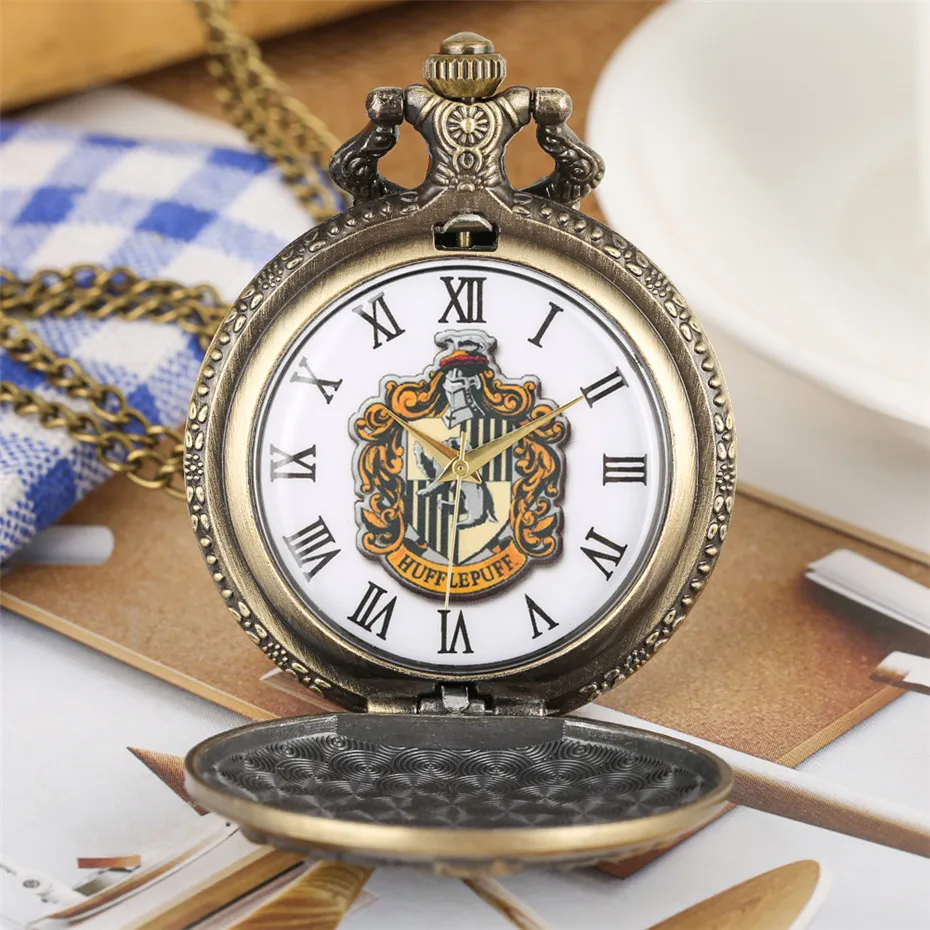 Hufflepuff Theme Популярные кварцевые карманные часы Ravenclaw/Slytherin/Gryffindor/Hufflepuff тема бронзовое ожерелье часы винтажные часы - Цвет: Hufflepuff Theme