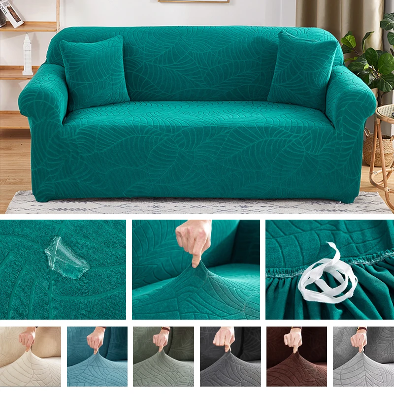 Jacquard Fabric Sofa Seat Cushion Cover Fine Touch Solid Colors Big Elasticity  Removable Sofa Cover Slipcovers For Living Room