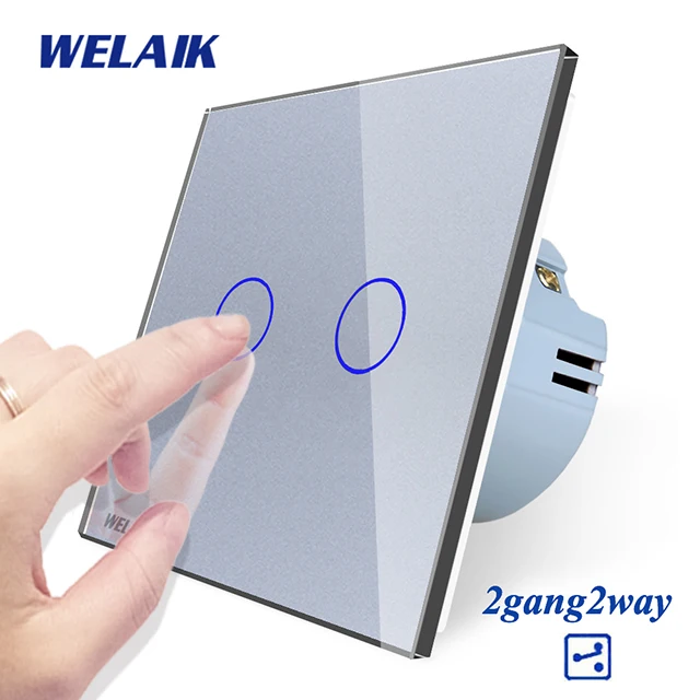 Welaik Кристалл Стекло Панель переключатель Белый настенный выключатель ЕС сенсорный выключатель Экран настенный выключатель света 2gang2way AC110~ 250 В a1922cw/b - Цвет: Gray