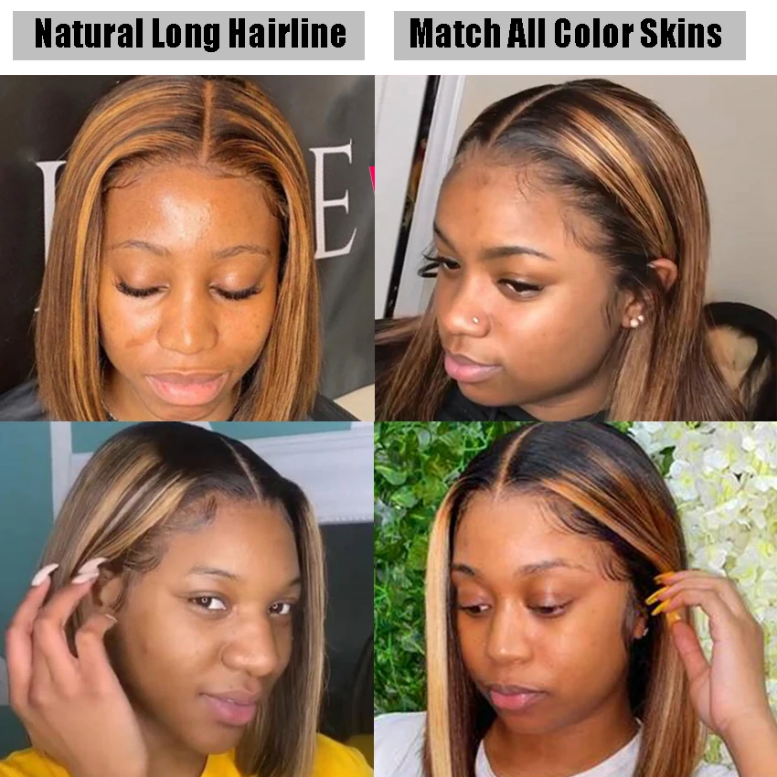 

Alidiamond P4/27 Highlight Wig Ombre Brown Short Bob Wig Straight Lace Front Wig Colored T Lace Front Human Hair Wigs