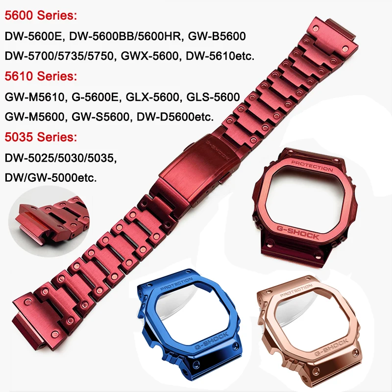 

Men Watches Accessories 316L Steel Watch Band Case for g shock DW5600/5610 GW5600E DW/GW5000 DW5035 Bezel Strap with Tools