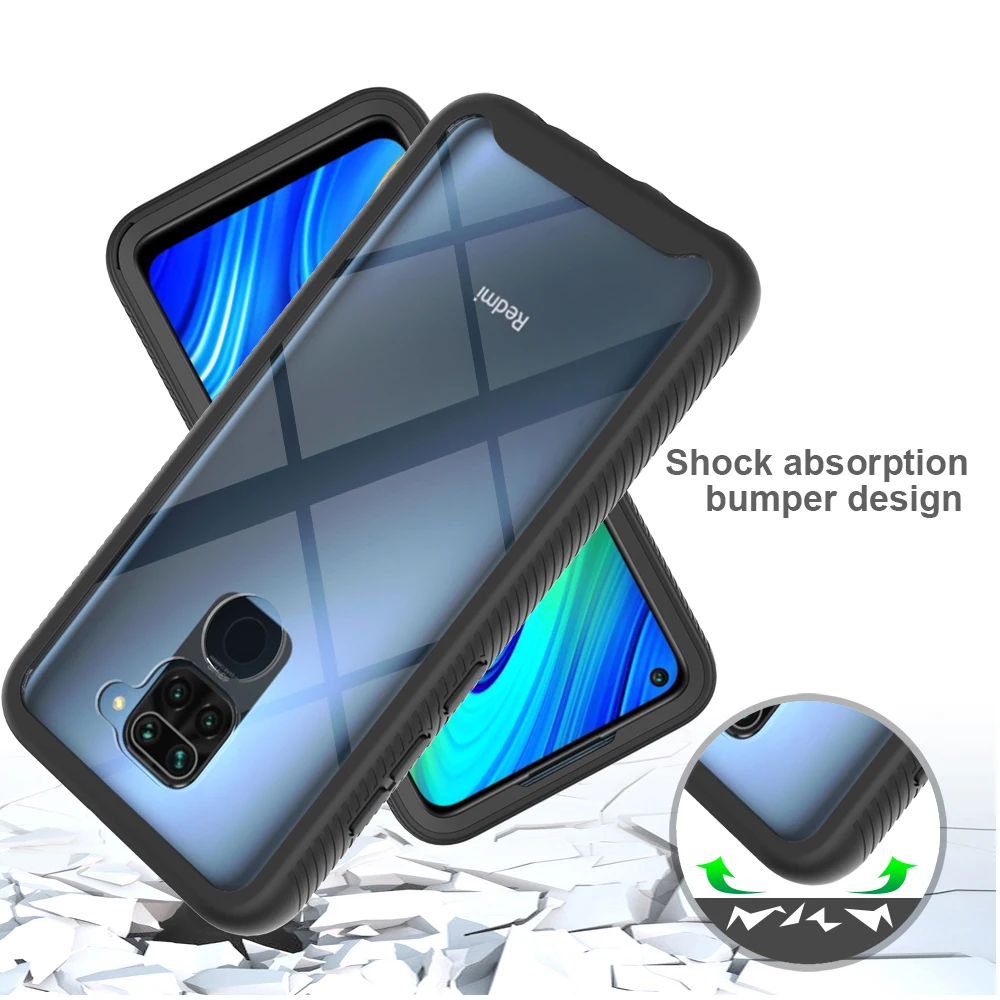 Жесткий + прозрачный чехол 2 в 1 из ТПУ для Redmi Note 9 Pro Max противоударный гибридный