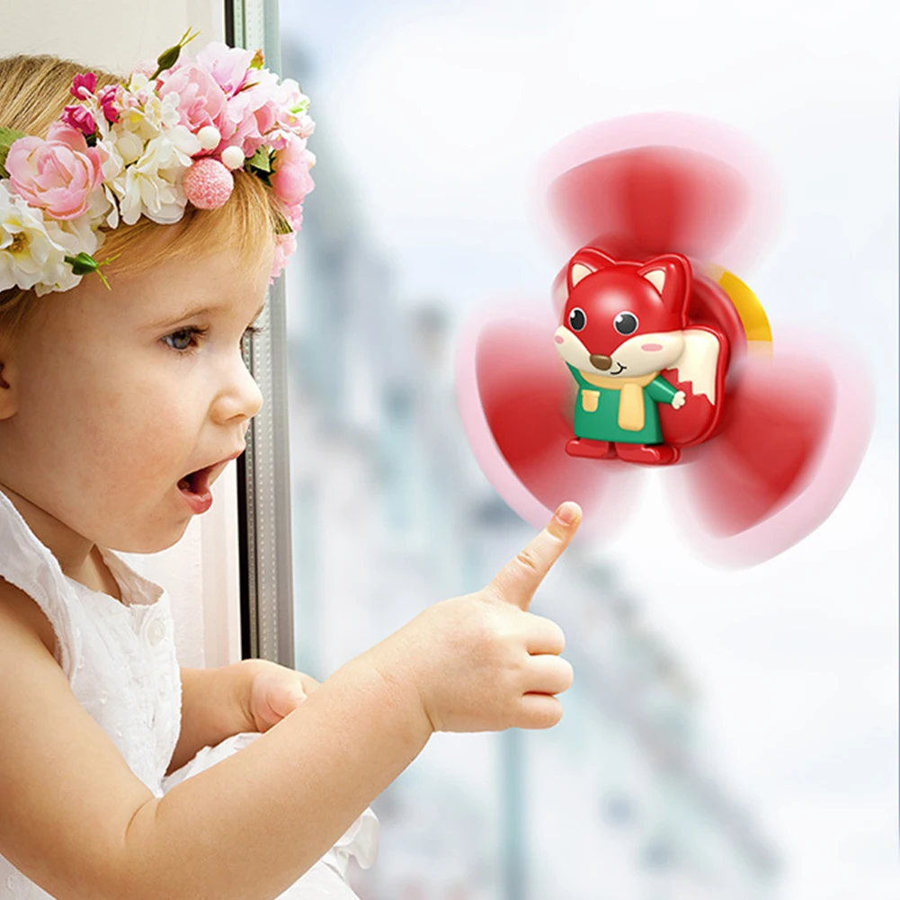 

3pcs/set Sensory Present Gameplay Teether Table Portable Cute Animals Spinning Top Toy Suction Cup Bath Fun Interesting For Kids