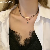 xialuoke double rope chain geometric circular pendant necklace for women punk temperament short black necklace neck jewelry