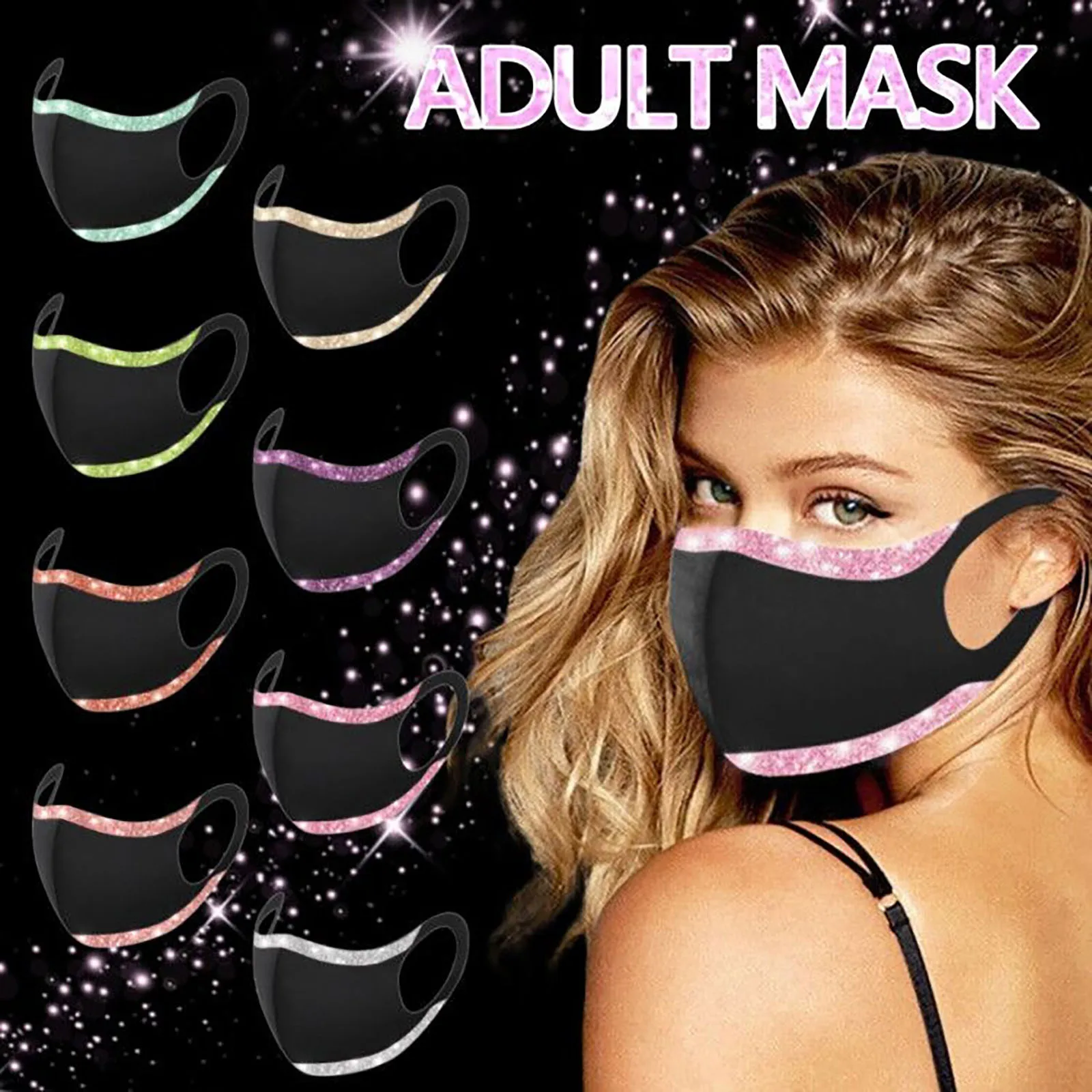 

Black Bling Sequined Masks Reusable Dustproof Mask Protective Washable Face Nose Mouth Cover Women Mouth Mask Masque Visage