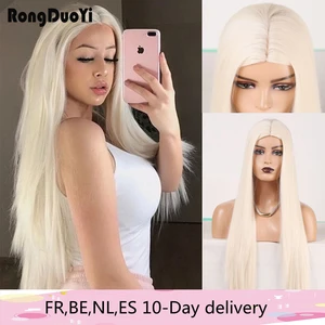 RONGDUOYI Platinum Blonde Synthetic Wigs For Balck Women Machine Made Long Silky Straight Hair Wig High Temperature Blonded Wigs RONGDUOYI Platinum Blonde Synthetic Wigs For Balck Women Machine Made Long Silky Straight Hair Wig High Temperature Blonded Wigs