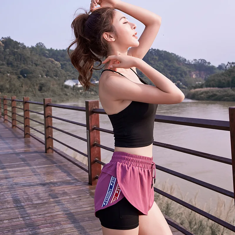 Двухслойные 2 в 1 женские спортивные шорты для спортивного зала на лето