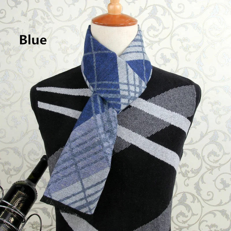 Роскошный зимний теплый шарф мужской классический деловой в полоску синий ворс