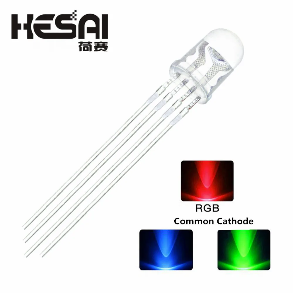 

5mm RGB LED Common Cathode 4Pin Red Green Blue LED Round Tricolor LED Light Emitting Diode Transparent Lamp