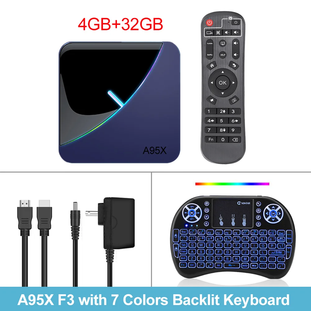 4GB 32GB Backlit i8 A95x F3 RGB светильник ТВ приставка Android 9,0 Макс 4 Гб 64 Гб Amlogic S905X3 Смарт ТВ приставка 4 к USB3.0 H.265 Netflix Youtube Plex медиасервер - Цвет: 4GB 32GB Backlit i8