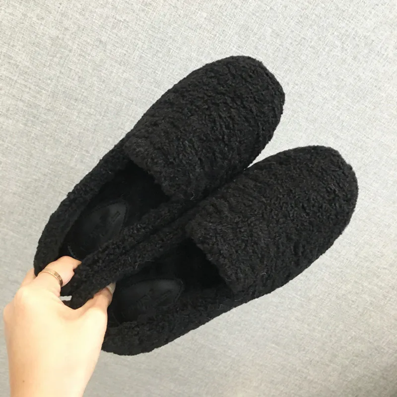 

Casual Woman Shoe Female Footwear Autumn Modis Square Toe Slip-on Loafers Fur Shallow Mouth Dress Fall New Moccasin 2021 Winter
