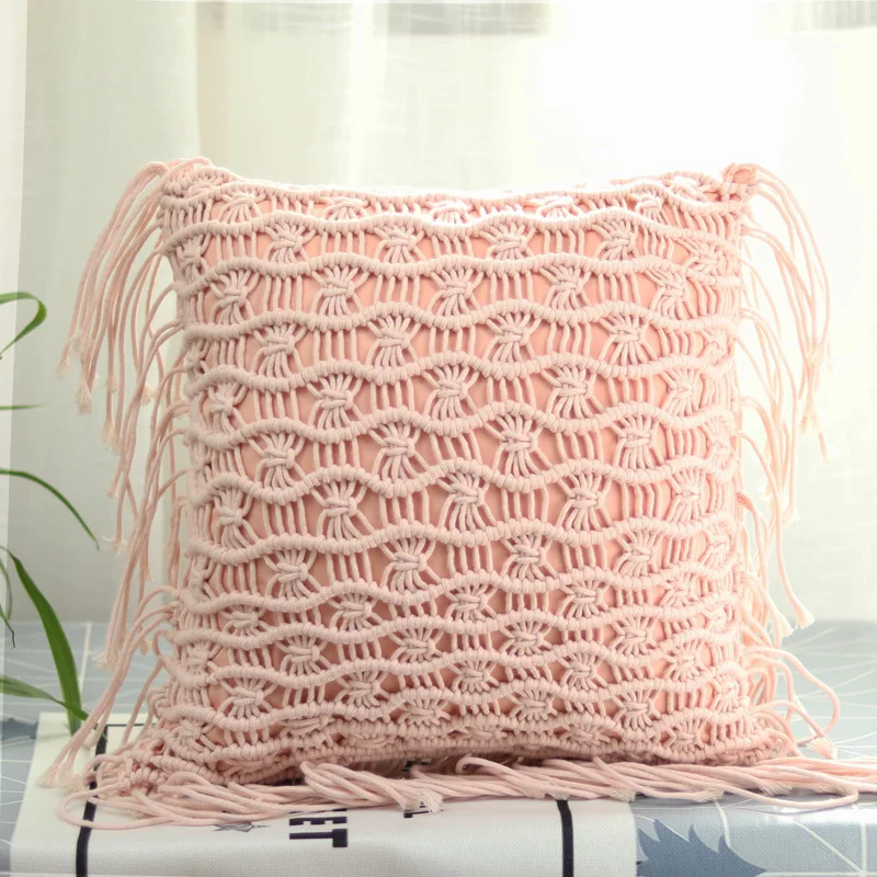 

45*45cm Chair Car Cushion Cover Nordic Modern Home Decor Chic Bohemian Handmade Cotton Thread Knitted Sofa Seat Pillow Case