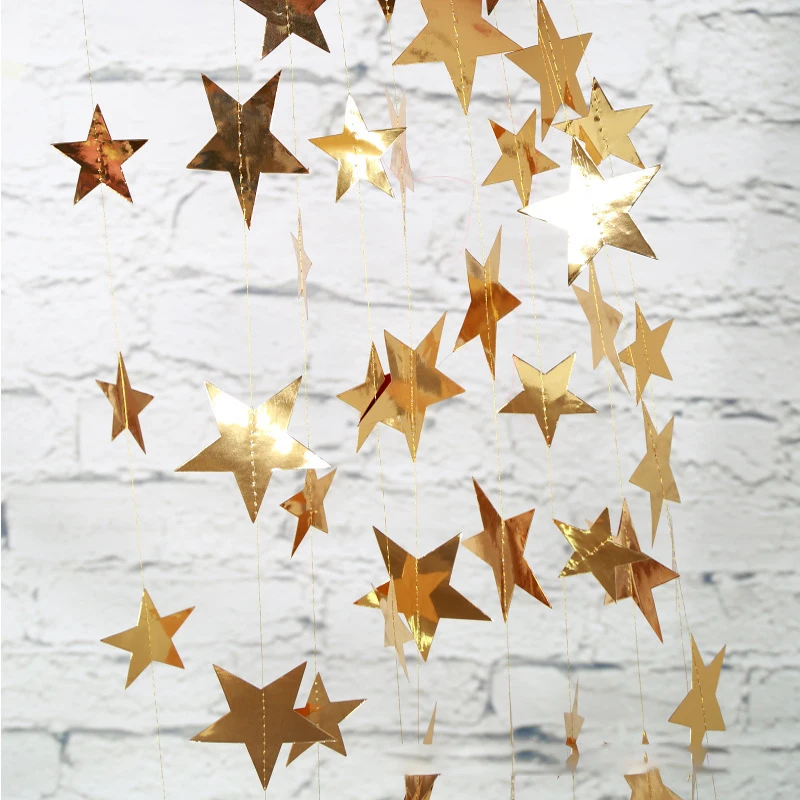 

4M Bright Gold Silver Paper Garland Star String Banners Wedding Banner For Party Home Wall Hanging Decoration Baby Shower Favors