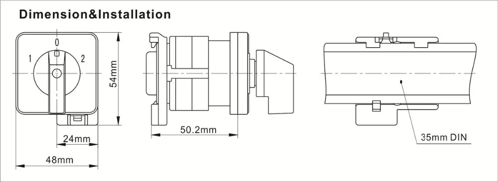 CANSEN LW26-20 CA10 Ith 20A поворотный кулачковый переключатель 1-0-2 2 полюса 8 терминалов 35 мм монтаж на din-рейку