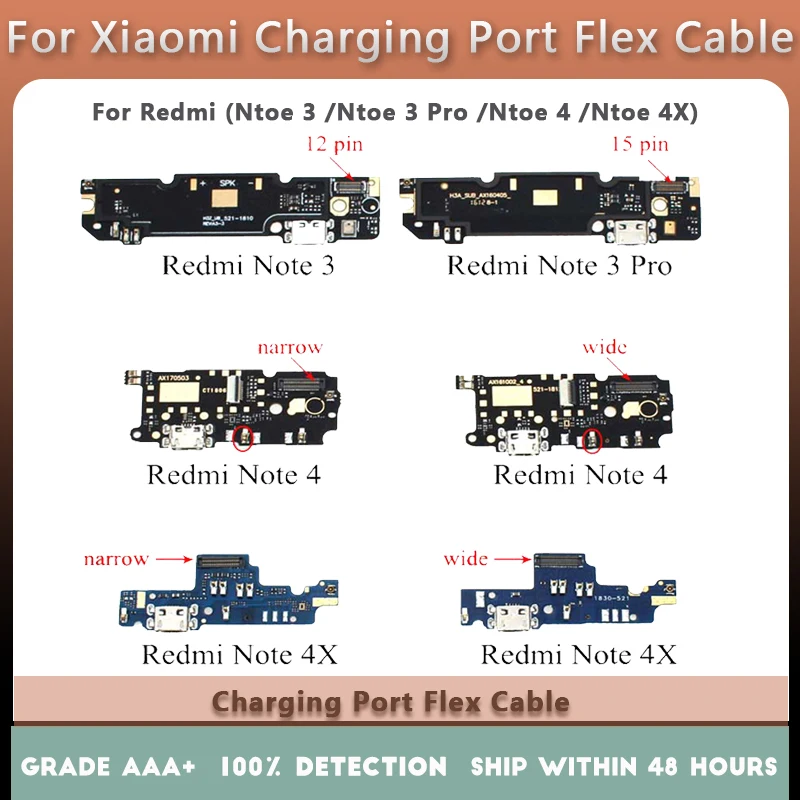 Плата зарядки PCB для Xiaomi Redmi Note 3 3 Pro Note 4 4X, замена гибкого кабеля ленты с микрофоном.