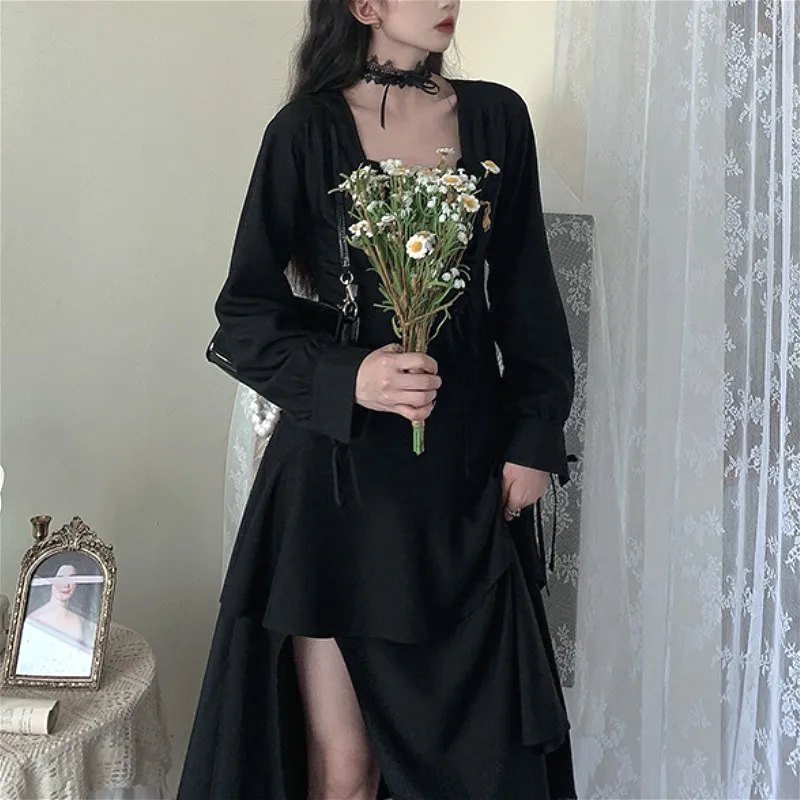 Женское винтажное платье с оборками готическое элегантное черное трапеция