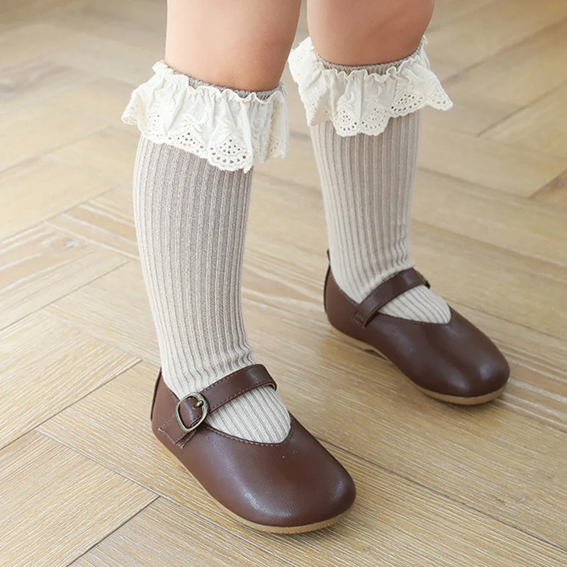 5 Pairs New Baby Girls Socks Lace Kid Cotton Socks For Girls Long Socks Kids Knee Length Soft Cotton Socks for Kids Baby Socks