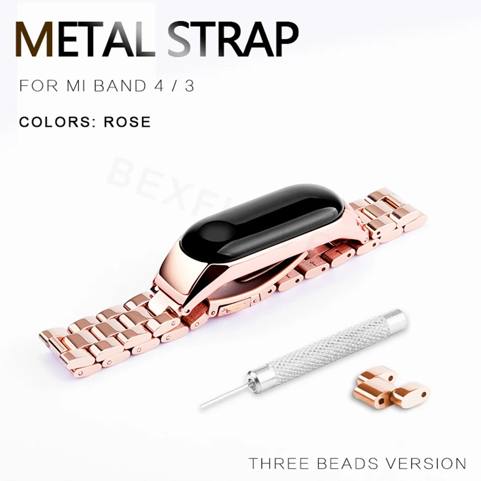 Three Beads 019Q Браслет mi Band 4 3 ремешок металлический Безвинтовой ремешок из нержавеющей стали для Xiaomi mi Band 4 3 ремешок mi band 4 3 ремешок для браслета - Цвет: Three Beads 019Q