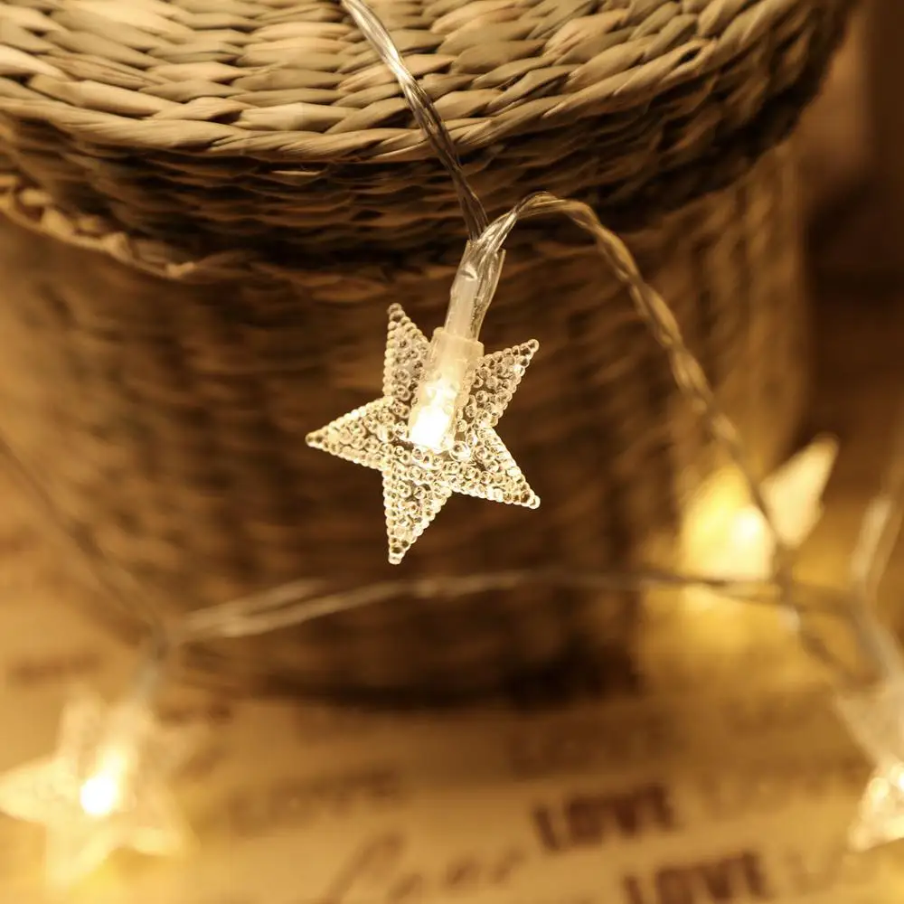 

Светодиодная гирлянда 3 м, романтическое освещение теплого белого света со звездами, украшение на свадьбу, день рождения, лампа на 2 батарейк...