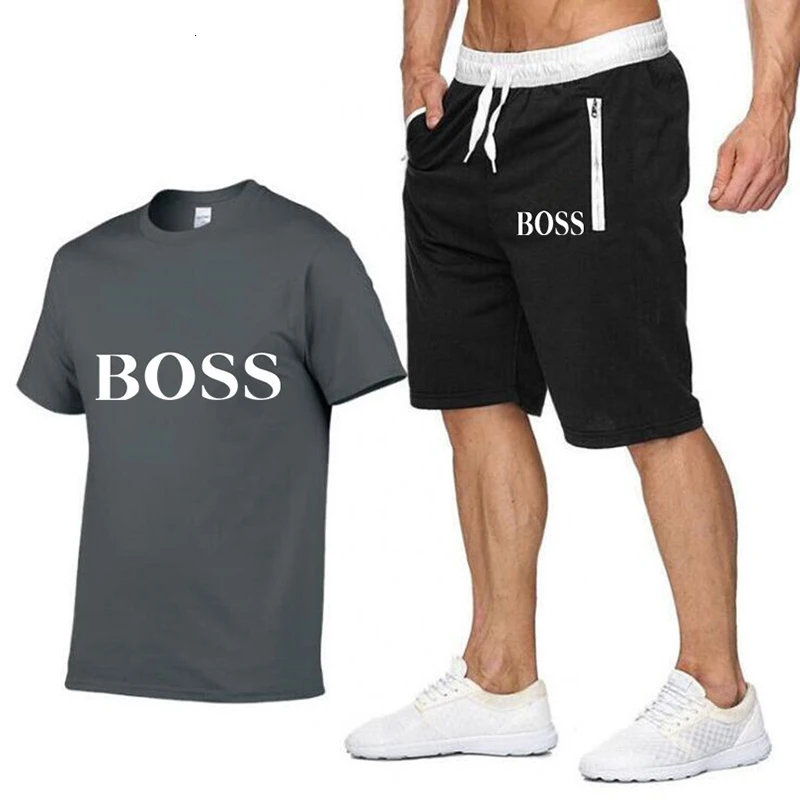 Мужская Футболка Boss повседневная мужская спортивная одежда шорты с пятью