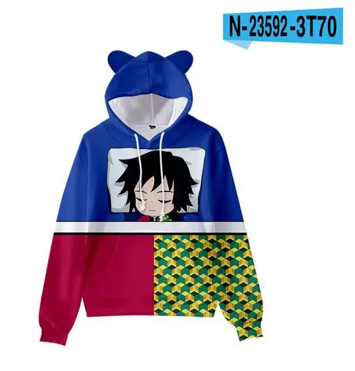 

Kimetsu No Yaiba Autumn Cat Ears Hoodies Boys/Girls Cute Hooded Sweatshirts Pullover 3D Print Comic Demon Slayer Hooded