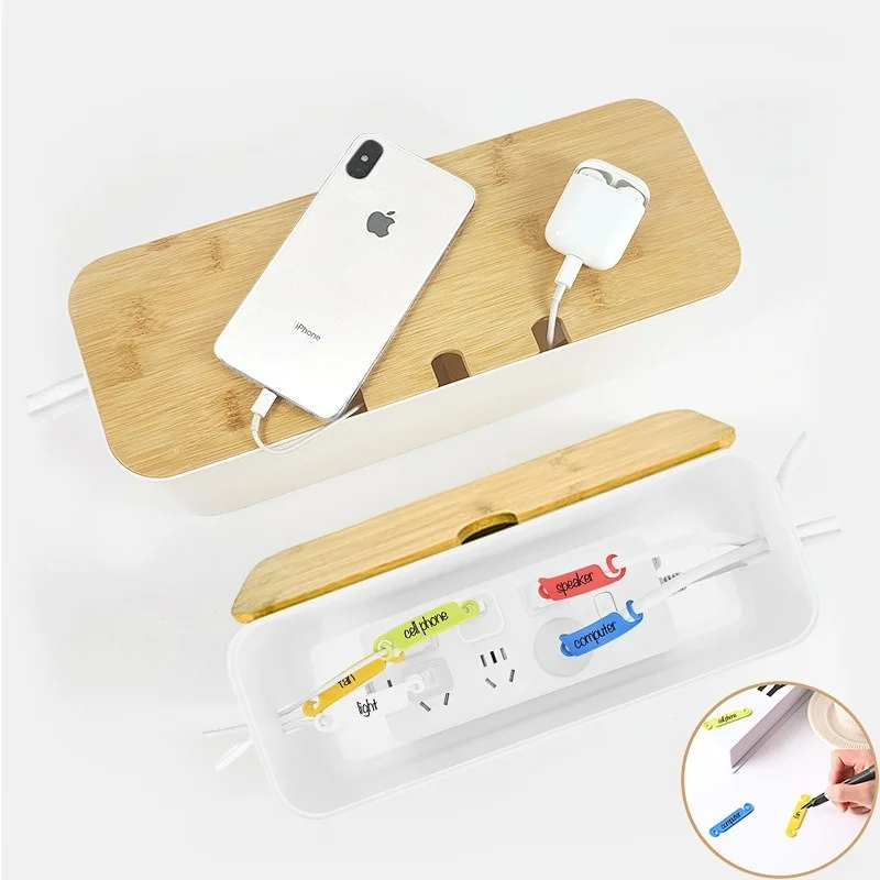 

Cable Organizer Wooden Power Strip Storage Box Charger Socket Management Holder Dustproof Cover Network Line Bin