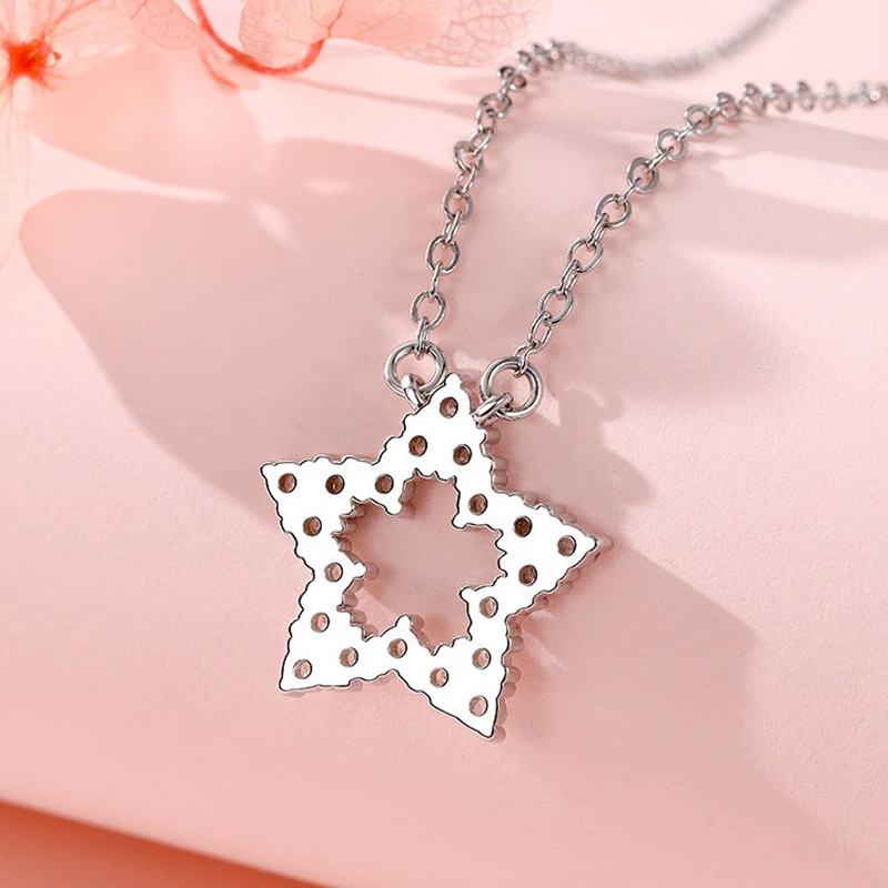 

Fashion Five Pointed Star Pendant Necklace Exquisite Crystal Zircon Silver Color Clavicle Chain Charming Party Jewelry Gift
