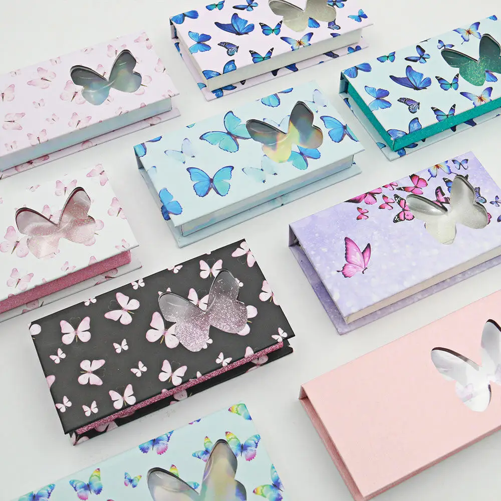 

1 Pcs Butterfly Pattern Design Packaging Box False Eyelashes Crystal Handle Lash Storage Holder Case With Transparent Tray