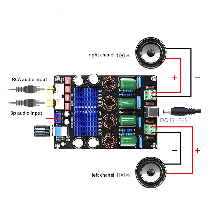 

DC12-24V высокое Мощность 100 Вт * 2 TPA3116D2 цифровой Мощность Плата усилителя XH-M590