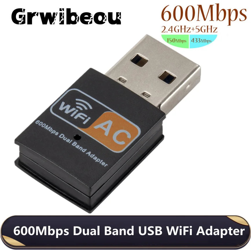 

Grwibeou Dual Band USB Wifi Adapter 2.4G 5Ghz Antenna USB Lan Ethernet PC AC Wifi Receiver wireless adapter 600Mbps Wifi Adapter