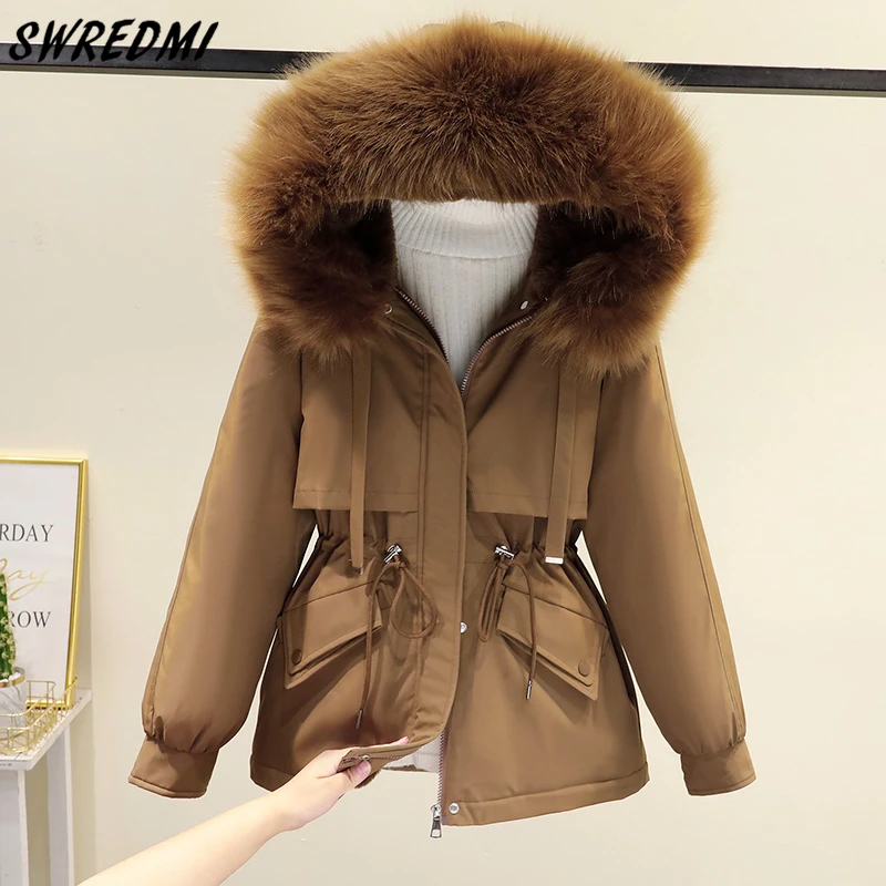 

Women Short Thick Wool Coats Slim Hooded With Pockets Fashion Clothing Winter Warm Jackets Solid Casual Outwear Parkas SWREDMI