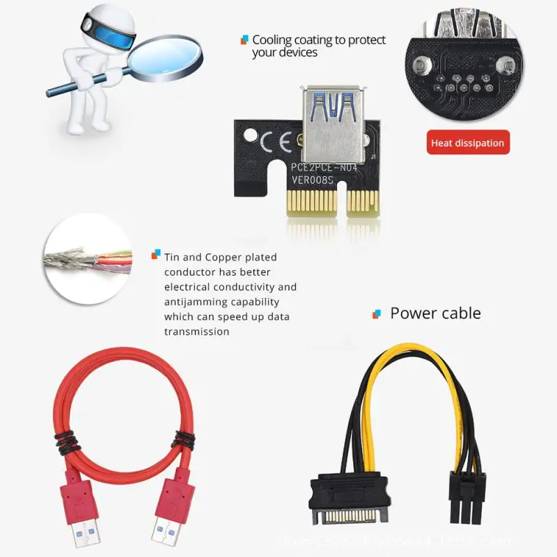 

Newest USB 3.0 PCI-E Riser Express 1X To 16x Extender Pcie Riser Adapter Card SATA Adapter Card