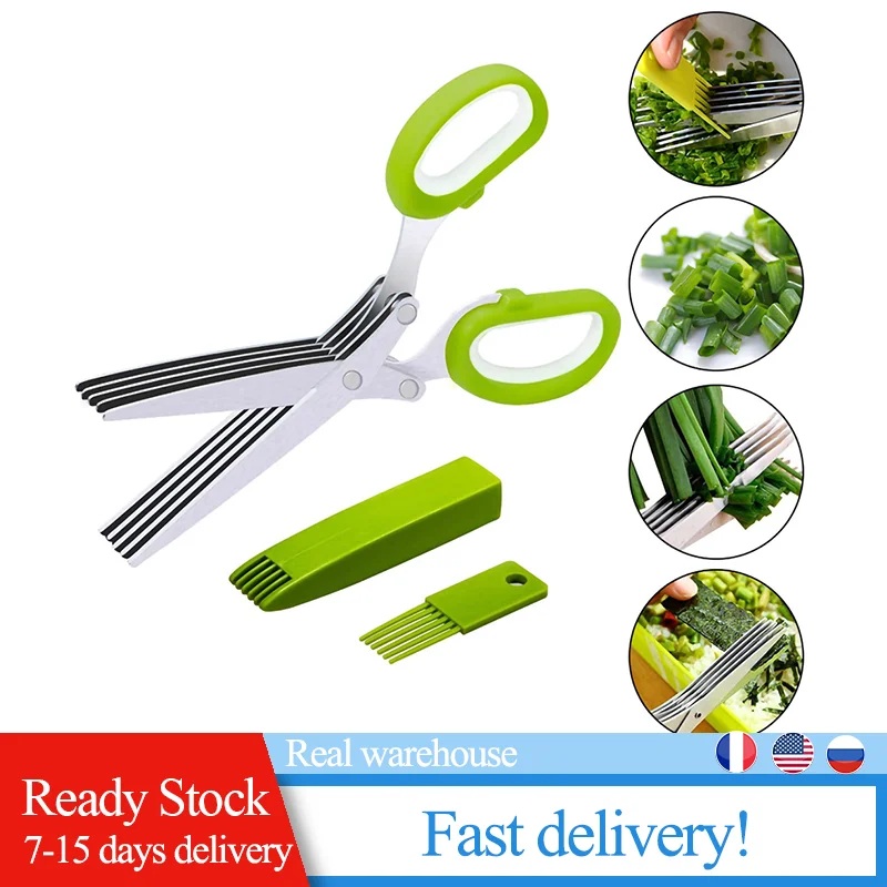 Multi-layer Green Onion Vegetable Scissors Five-layer Office Paper Shredding Kitchen | Дом и сад