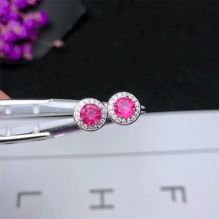 Wanglong 925 пробы серебро натуральный розовый Popaz серьги круглые 5 мм для женщин Цвет ювелирные изделия