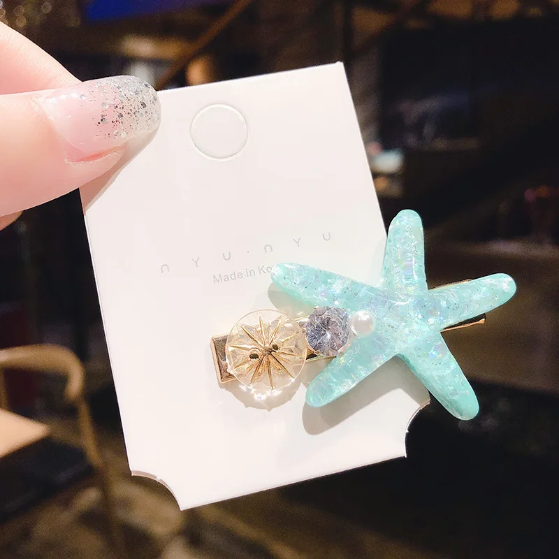 ncmama Pearl Ocean Shell Starfish Hair Clips for Women Girls Handmade Geometric Duckbill Clips Hairgrips Bangs Hair Accessories korean hair clips