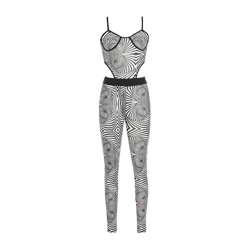 

2 Pieces Female Suit Set Striped Sleeveless Spaghetti Strap Bodysuit+ Trousers for Women S/M/L/XL Women Romper And Pants