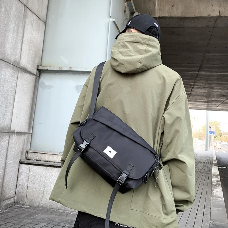 

Multifunctional Shoulder Messenger Bag with Reflective Streetwear Strip Waterproof Travel Handbag Large Capacity Storage Bag