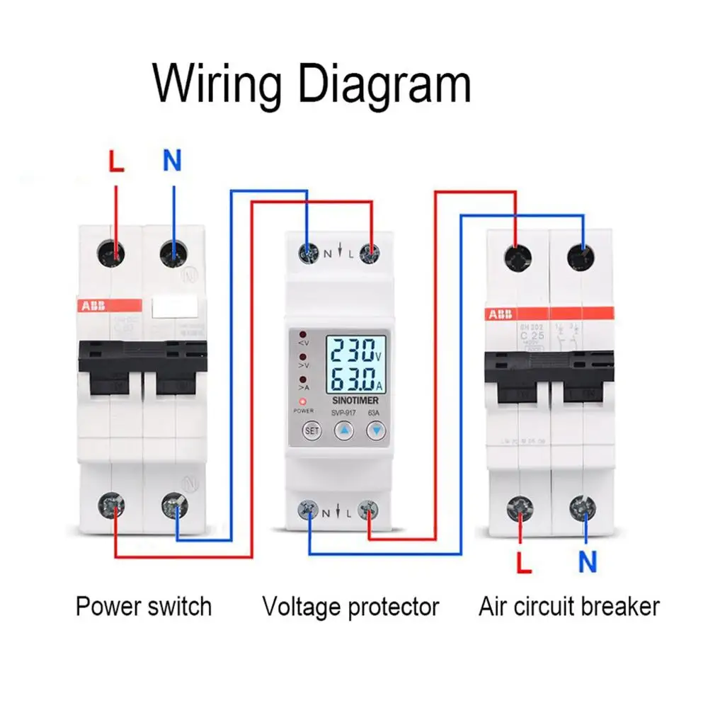 

SINOTIMER 63A 80A Din Rail Adjustable Over Under Voltage Protective Device Current Limit Protection Voltmeter Ammeter Kwh