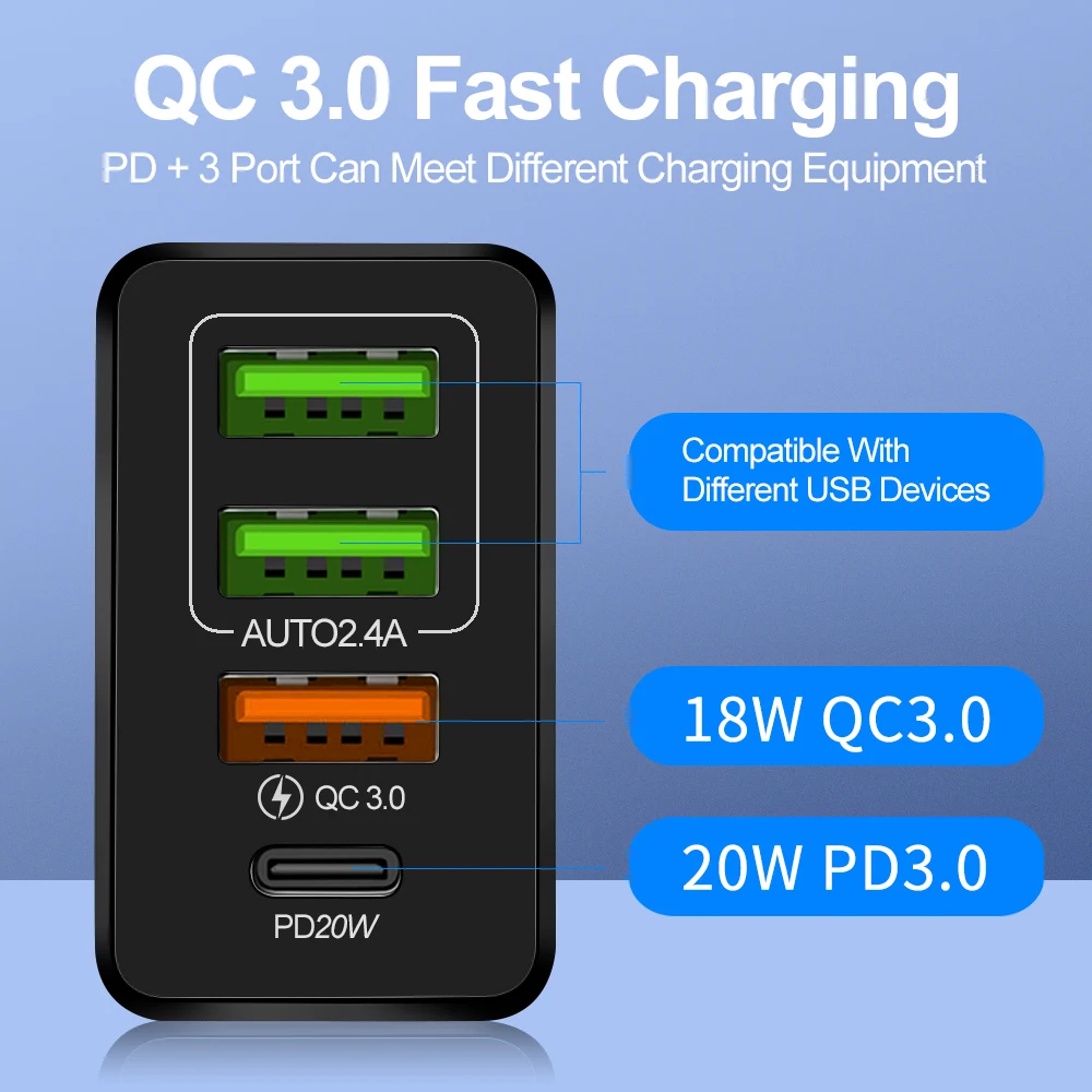 FLOVEME USB Charger 20W PD Wall Fast Charger for iPhone 12 11 Pro QC3.0 Quick Charge for Xiaomi EU/ US Plug Mobile Phone Charger
