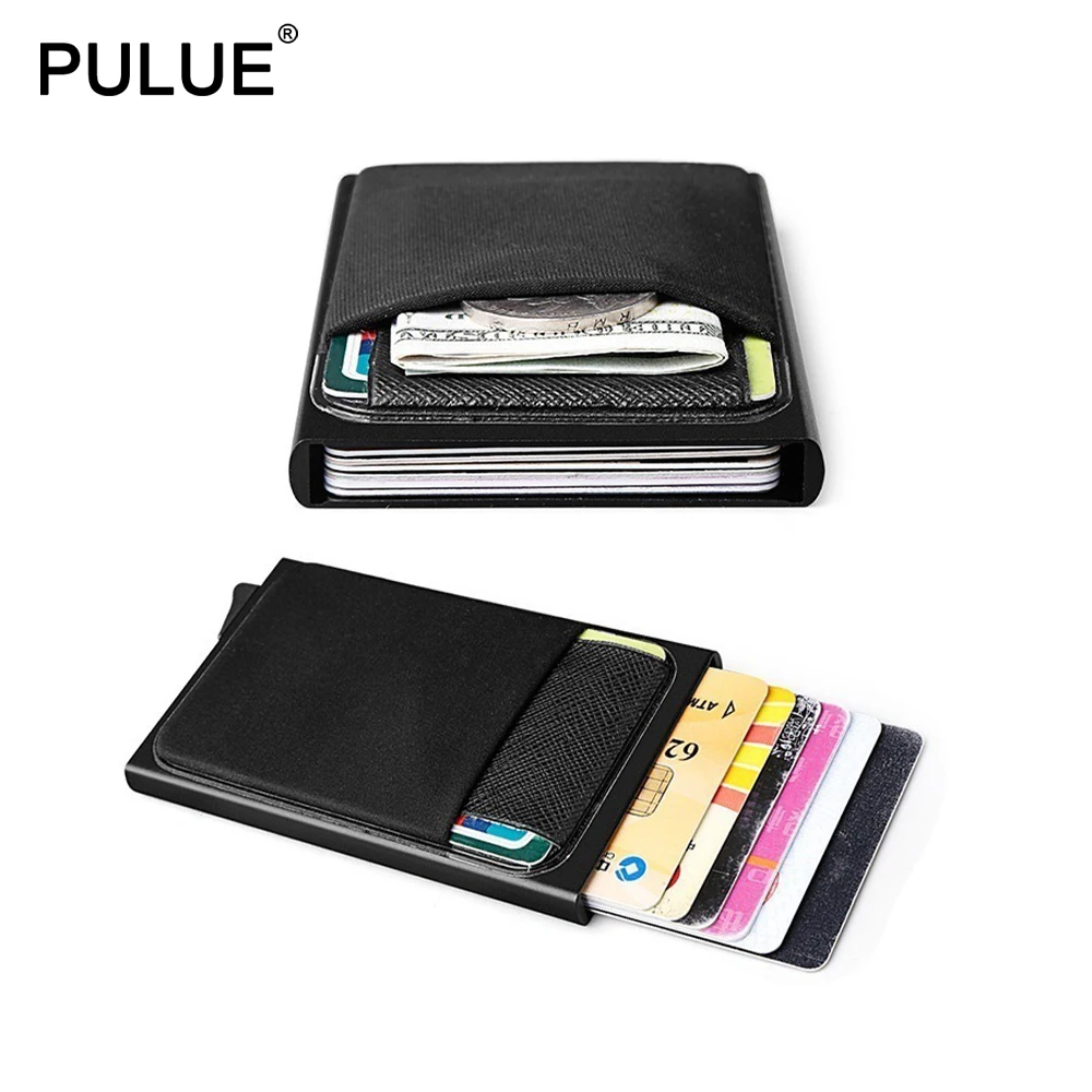 

RFID Blocking Slim Metal Wallet Men Business Card Case Aluminum Cash ID Credit Card Holder Has Elasticity Anti Theft Coin Purse